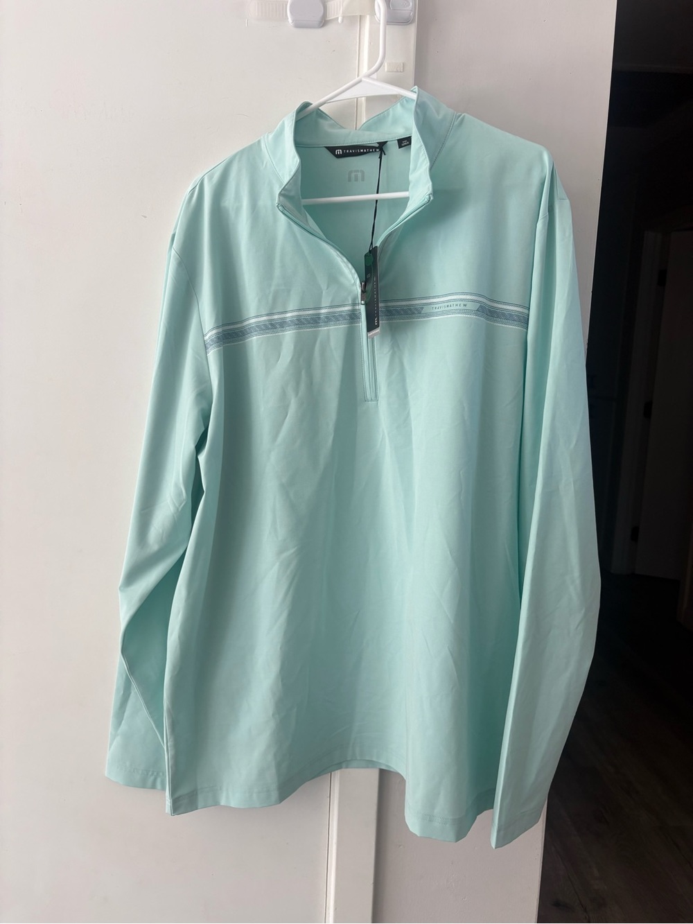 NWT Travis Mathew Mint Green Pullover with Chest Stripe 2x